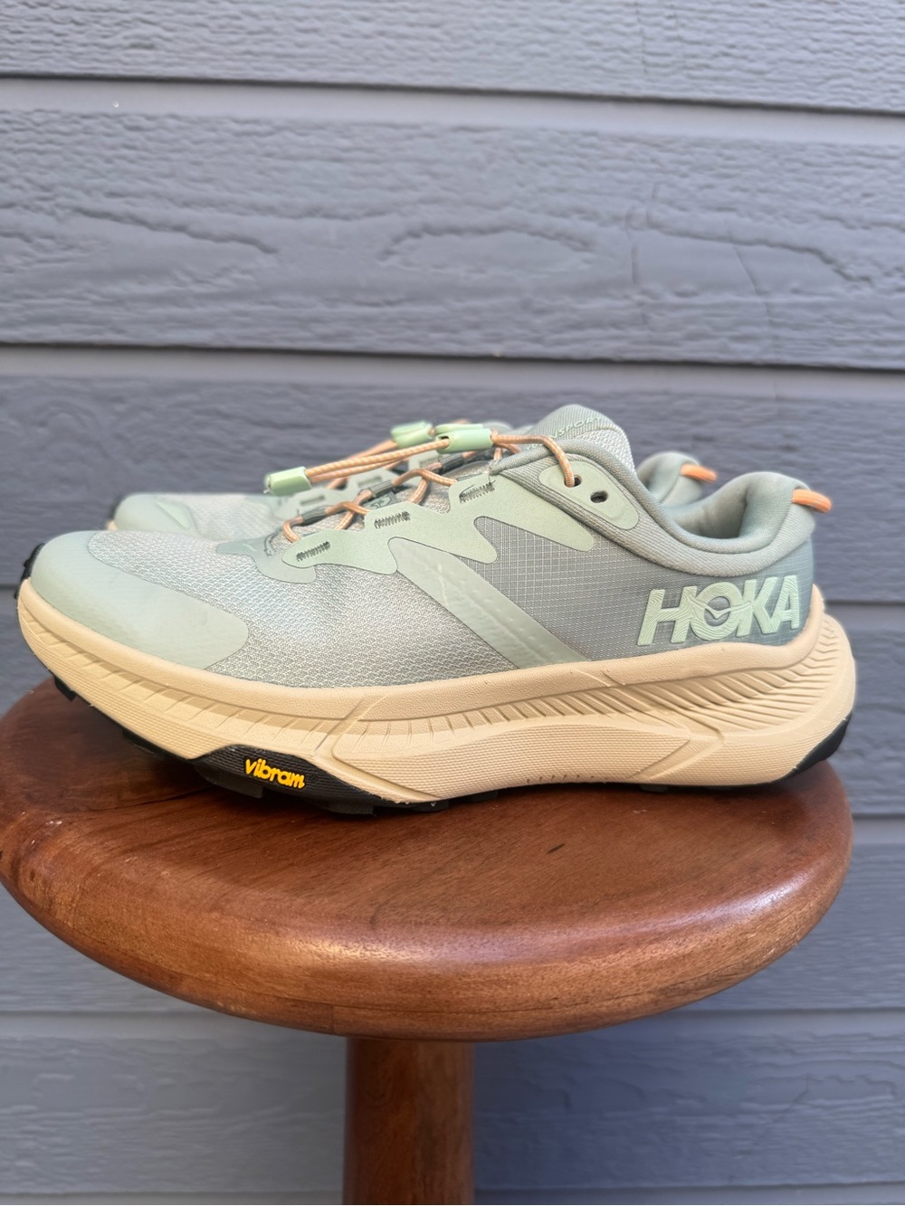 Hoka Women's Mint Green and Cream Trail Running Shoes